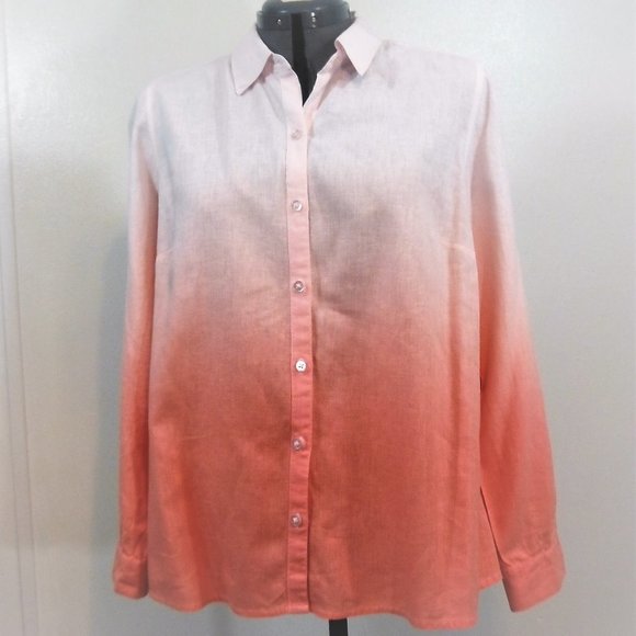 Kim Rogers Tangerine/Pink Ombre Button Front Shirt - Picture 7 of 7